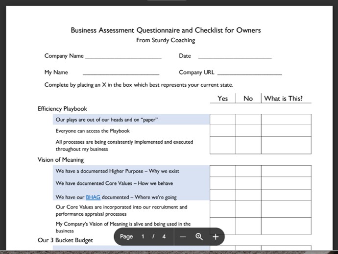 First page of the Business Scorecard